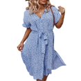 thumbnail image 2 of Robe Midi à Fleurs pour Femmes, Boutonnée, Fendue, Col en V, Manches Courtes, Été, Plage, Fête, Robe Trapèze, Jaune, M, 2 of 6