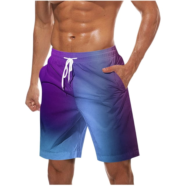 Cameland Large Size Shorts Men, Gradient Drawstring Elastic Waist Shorts Summer Casual Beach Quick Dry Shorts