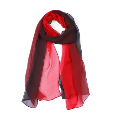INSPIRE CHIC Women's Back to School Scarf Chiffon Silky Gradient Color Lightweight Long Wrap Shawl Red Black