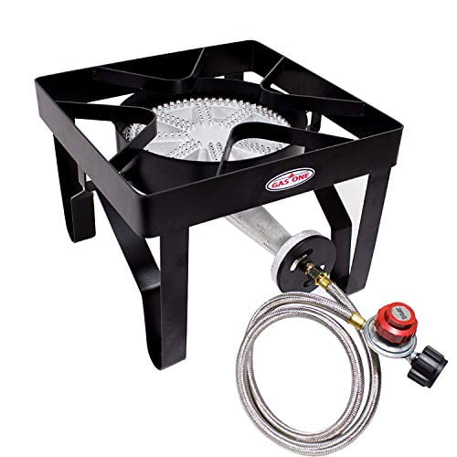 GasOne 200, 000 BTU Square Heavy- Duty Single Burner Outdoor Stove Propane Gas Cooker with Adjustable 0-20Psi Regulator & Stee