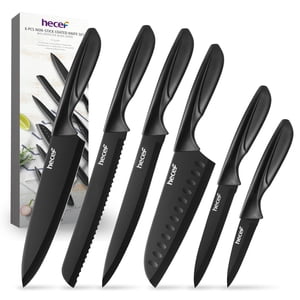 Hecef 6-Piece Couteau de cuisine chef en acier inoxydable avec gaines de lame, lave-vaisselle sans danger