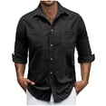 thumbnail image 1 of hotojiny Mens Corduroy Button down Shirts Shacket Vintage Textured Long Sleeve Jacket Lightweight Work Shirts with Pockets, 1 of 7