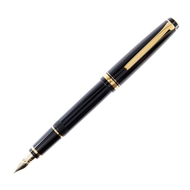 Pilot Falcon Fountain Pen, Black with Gold Accents, Soft Broad Nib (60352)