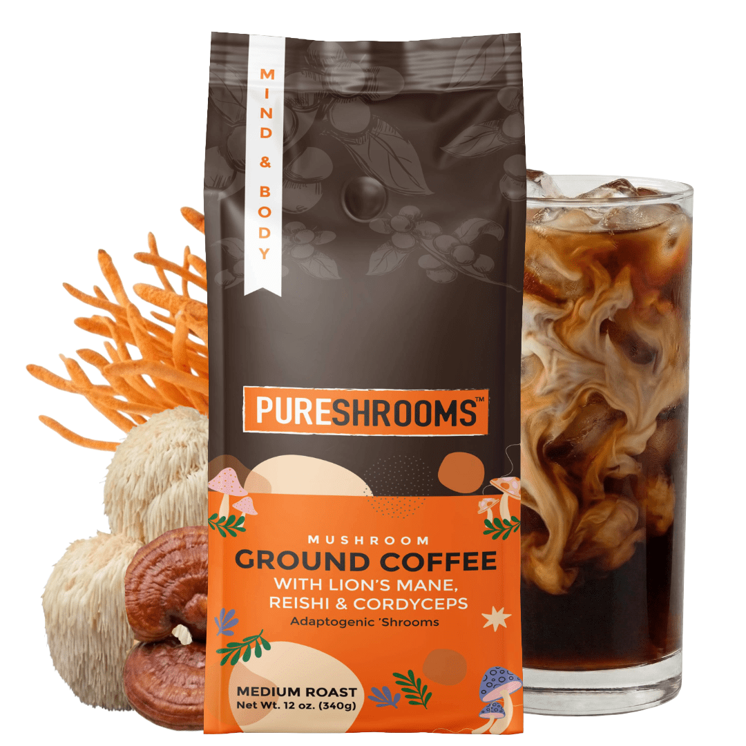 PureShrooms Mushroom Ground Coffee | Mind & Body | Single Origin Medium Roast with Organic Lion’s Mane, Reishi & Cordyceps | Clean Energy & Focus | Made in Canada, 340g
