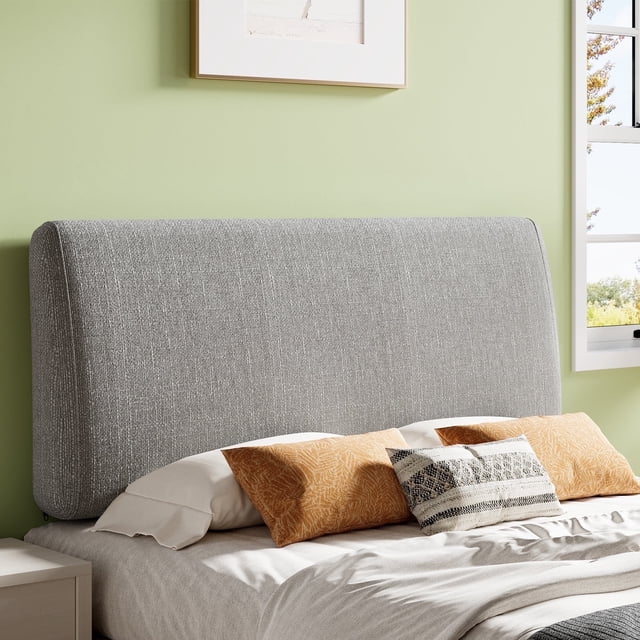 Pinmoco Tête de Lit Rembourrée Lit Double, Hauteur Réglable et Tête de Lit Ergonomique en Mousse, Tissu Gris