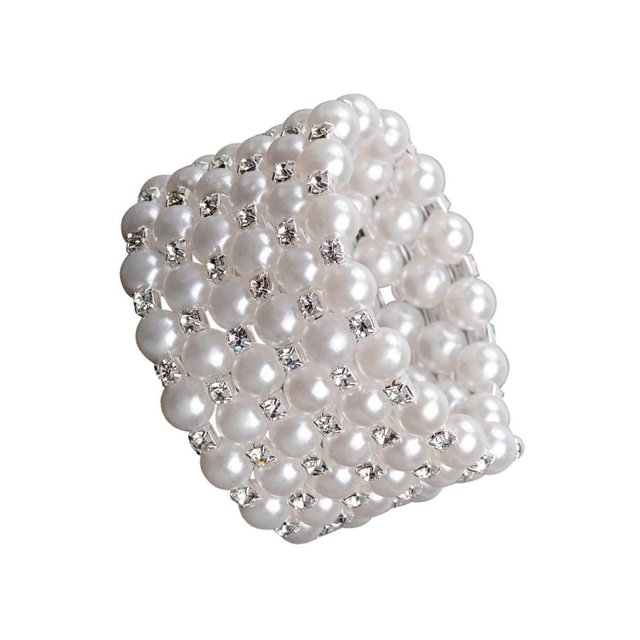 Thinsony Femmes Chic Perle Strass Stretch Bracelet Mariage Bal pour Mariée Blanc 6 Rangée 1Set