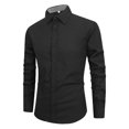 thumbnail image 1 of RXIRUCGD Homme Décontracté Uni à Boutons Manches Longues Col Rabattu Hauts Blouse Chemise, Noir, Taille : 3TG, 1 of 2