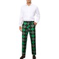 thumbnail image 2 of INSPIRE CHIC Men's Pant Diamond Plaid Pattern Regular Fit Color Block Suit Trousers 36 Green Black, 2 of 6