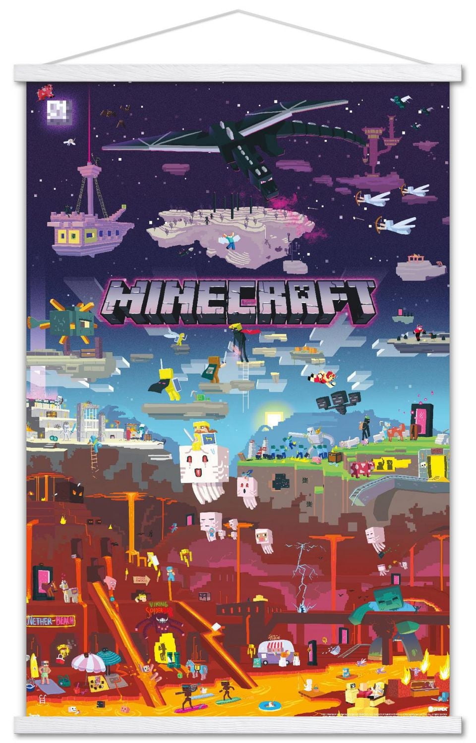 Minecraft - Monde au-delà 22,375" x 34" Affiche Murale avec Cadre Magnétique en Bois de Hêtre, par Trends International