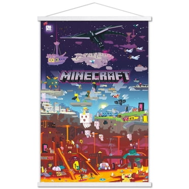 Minecraft - Monde au-delà 22,375" x 34" Affiche Murale avec Cadre Magnétique en Bois de Hêtre, par Trends International