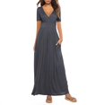 thumbnail image 1 of Nouveau V Femmes Cou Couleur Unie Manches Courtes Casuak Maxi Robe, 1 of 4