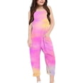 thumbnail image 2 of MIASHUI Girls Tie Dye Rompers Sleeveless Spaghetti Straps Jumpsuits Comfy Loose Trousers,Pink,5-6 Years, 2 of 5