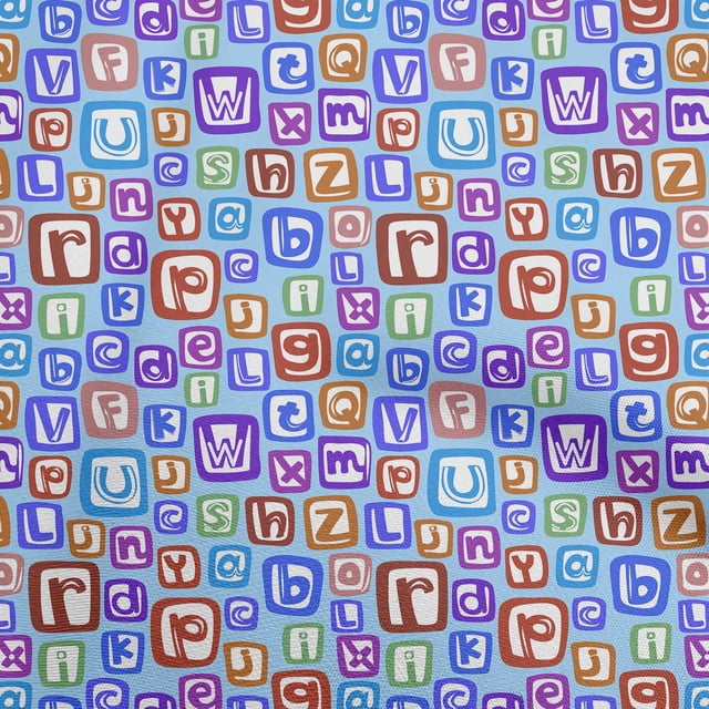 oneOone Polyester Spandex Medium Blue Fabric Kids Alphabet Sewing Craft Projects Fabric Prints By Yard 56 Inch Wide