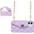 thumbnail image 1 of Wallet Case Compatible with iPhone, Pretty Luxury Bag Design, Purse Flip Card Pouch Cover Soft Silicone Case with Hand Holder Long Shoulder Strap(Purple,iPhone 12), 1 of 4