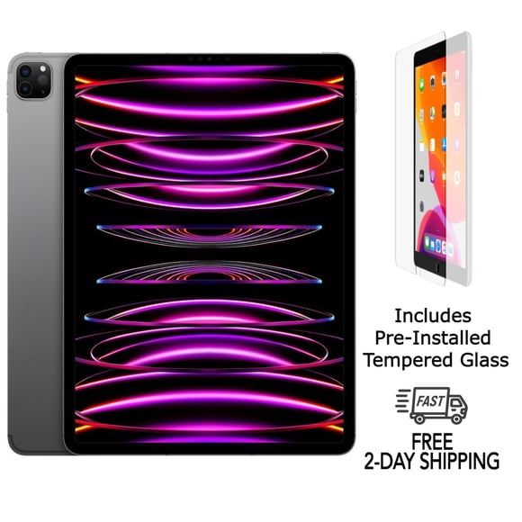 iPad Pro Apple Remis à Neuf 12,9 Po (6e Gén.) A2764 (Wi‐Fi + Cellulaire Déverrouillé) 128 Go Gris Cosmique (Grade A+) avec Verre Trempé Préinstallé