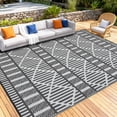 thumbnail image 2 of Garvee 8'x10' Outdoor Rug Waterproof Outdoor Patio Rug Mat, Reverisble Plastic Straw Outdoor Rug for RV Camping Picnic Beach Balcony, Grey and White, 2 of 6