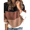 thumbnail image 4 of Pull Femme à Blocs de Couleur Rayé Col Rond Pull Ample Pull Femme Blouse à Manches Longues, Kaki, TTG, 4 of 6
