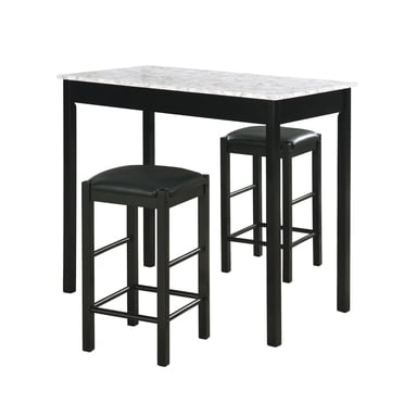Hampton Three-Piece Faux Marble Tavern Set, Black