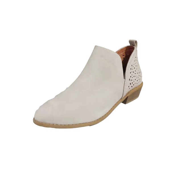 CEHVOM Chaussures pour Femmes Rétro Couleur Unie Talon Bas Creux Mode Bottines en Cuir