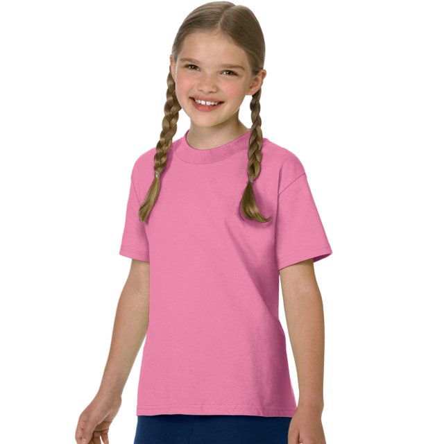 Hanes Authentic TAGLESS Kid`s Cotton T-Shirt, L, Pink
