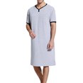 thumbnail image 1 of Men V-neck Long Sleeping Shirt, Solid Color Short Sleeve Split Hem Sleepwear, 1 of 9