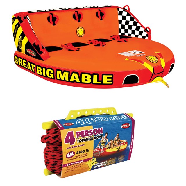SPORTSSTUFF 53-2218 Great Big Mable 4-Rider Inflatable Towable Tube w/ Tow Rope
