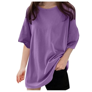 Baberdicy Women's Oversized Cotton T-Shirt – Loose Fit Crewneck Tee for Casual Wear, Soft Breathable Summer Top, Unisex Street Style Basic Wardrobe Essential (Purple | XXL)