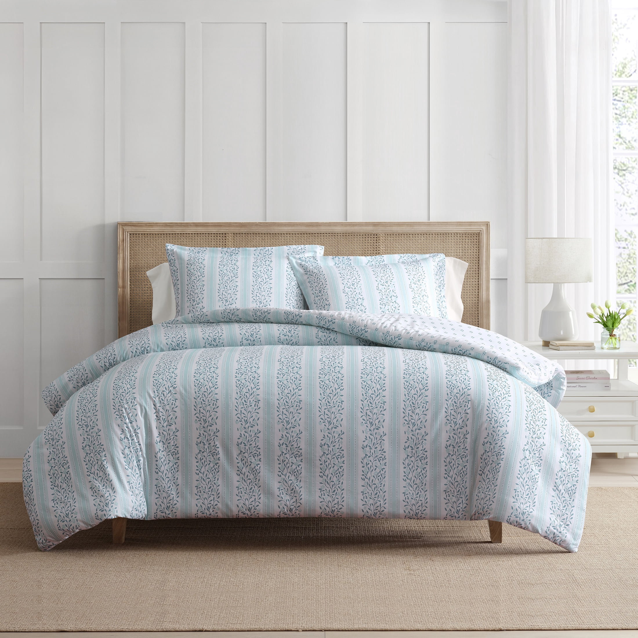 Martha Stewart Everyday 3-Piece Reversible Bedford Blues Cotton Duvet Cover Set, Double/Queen