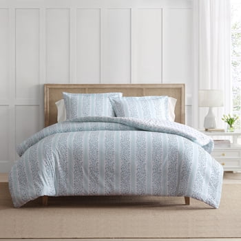 Martha Stewart Everyday 3-Piece Reversible Bedford Blues Cotton Duvet Cover Set, King