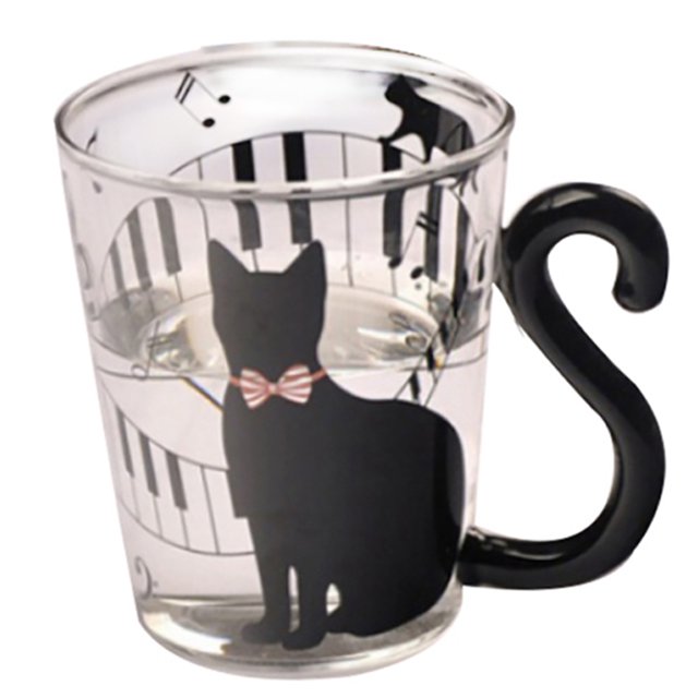 Bangcool Glass Cup Cartoon Cat Tail Handle Milk Glass Cup Tea Mug Coffee Mug