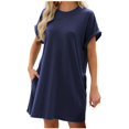 thumbnail image 1 of Timegard Robe T-Shirt Femme à Manches Courtes Col Ras du Cou Robe Basique de Couleur Unie Robe Décontractée Confortable avec Poches, 1 of 5