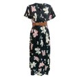 thumbnail image 3 of Women Daily Slim Dress Womens Cocktail Dresses Summer Long Dress Sleeveless Cold Womens Beach Dress Shoulder Solid&Print Split Hem Summer Women Casual Drawstring Casual Dress, 3 of 5