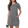 thumbnail image 2 of Timegard Robes de Maison pour Femmes Col Ras du Cou Manches Courtes Coupe Ajustée Couleur Unie Décontractée Confortable Robe Poches, 2 of 7