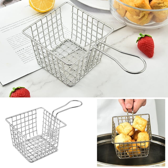Mini Stainless Steel Frying Basket | Small French Fries Fry Basket | Snack Oil Filter Drying Basket with Handle | Rust-Resistant Restaurant Food Serving Decor | Easy Clean Alloy, 1 Piece