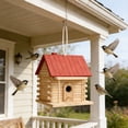 thumbnail image 1 of Wooden Bird House with Graffiti Design, Durable Wooden Bird Feeder for Parrots Breeding, Outdoor Courtyard Shelter with Hanging Rope in Multiple Colors, Red, 1 of 6