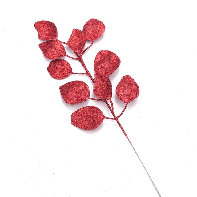 Christmas Glitter Tree Branch Simulation Solid Leaves DIY Christmas Tree Wreath Hanging Decor Pendant Scrapbook for Home Wedding