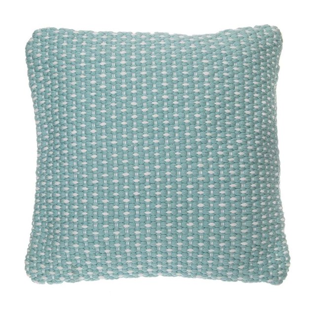 Coussin en Microfibre pour Tricot à la Main (Sarcelle) - Ensemble de 2, Coussins Carrés 18x18 Pouces avec Motif Tissé en Microfibre Bleu Sarcelle et Blanc, Idéal comme Coussins Décoratifs Ou Coussins Décoratifs pour Soutenir le Dos, Conforter Ou Adoucir les surfaces de Chaise, Lavable et Facile à Entretenir.