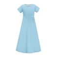 thumbnail image 3 of biudgviw Robe Maxi pour Filles à Manches Courtes, Col Ras du Cou, Couleur Unie, Robe Trapèze Décontractée, Robe d'Été Longue avec Poches, 3 of 6