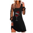 thumbnail image 1 of CEHVOM Robe Femme Mode Tempérament Manches Longues Col Rond Noël Coupe de Vin Rouge Strass Vente, 1 of 5