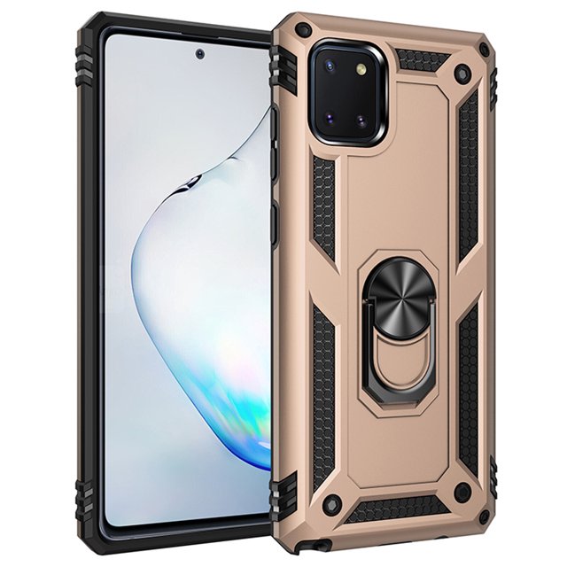 Étui de protection Hybride Robuste pour Téléphone Samsung Galaxy Note 10 Lite, Conçue avec une protection à Double Couche Utilisant un Matériau TPU PC de Haute Qualité en Or. Dotée d'Un Support Anneau Intégré pour Plus de Commodité et de Compatibilité avec les Modèles Galaxy A12, A71, A53, A72 et M52. Idéale pour une protection Intégrale Robuste.