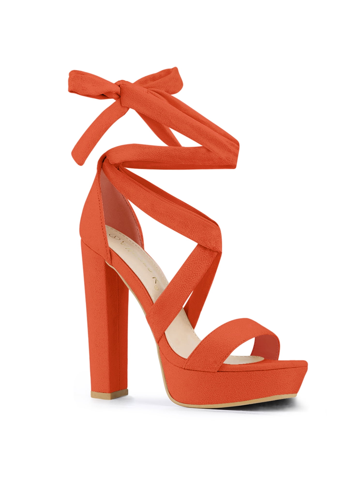 BLISSFUL STEP Sandales à Talon Bloc à Plateforme à Lacets pour Femmes Orange (Taille 7)