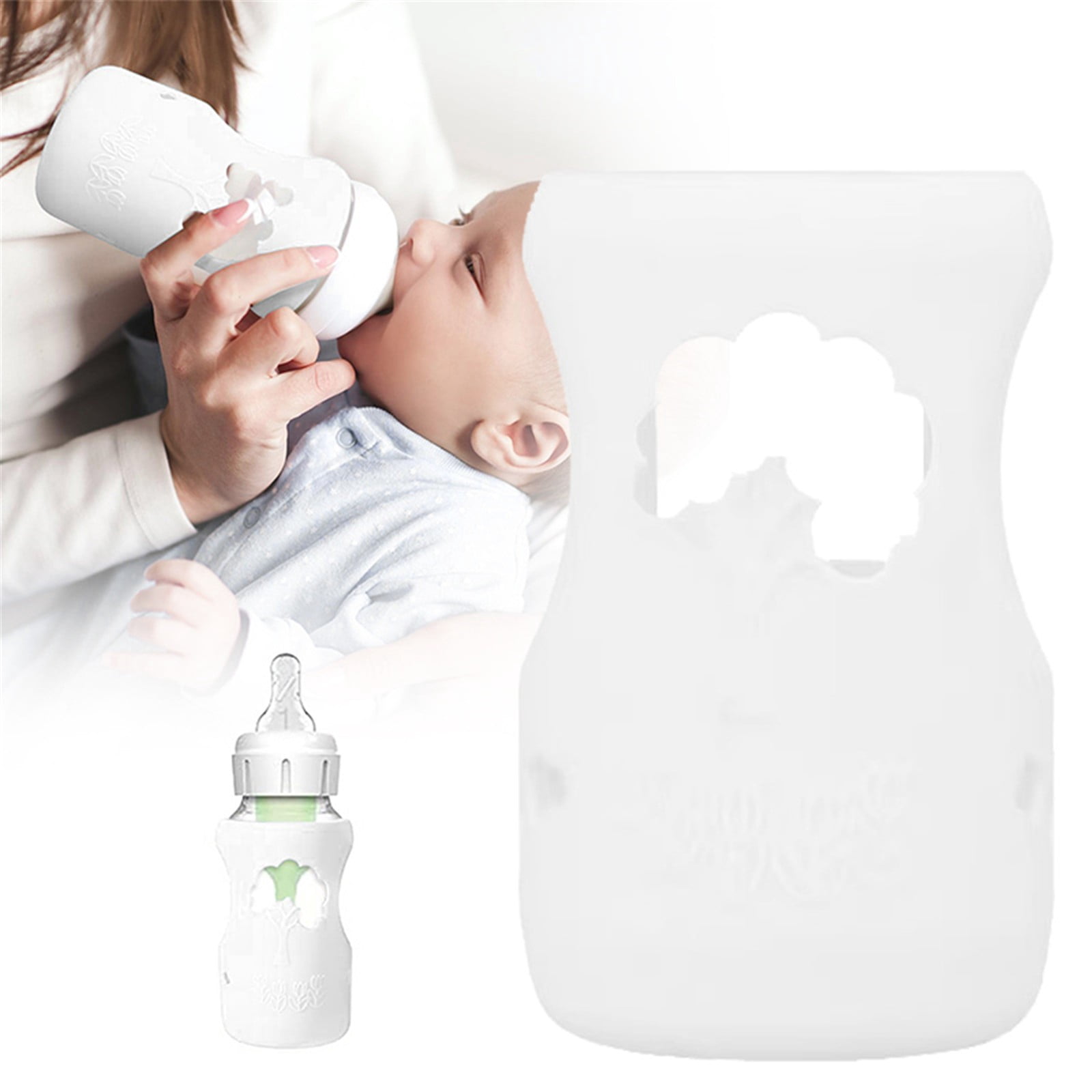 WHEANG Silicone Baby Bottle Sleeve Drop Cover With Non Grip For Wide Neck Glass Bottles (9oz White) Dishwasher