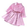 thumbnail image 2 of RXIRUCGD Robe à Manches Longues Col Rayé avec Boutons et Poches pour Enfants de 3 à 10 Ans (Rose, Taille: 6-7 Ans), 2 of 9