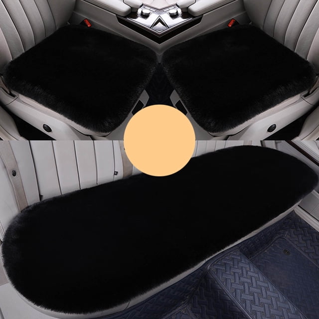 TopLLC 3 Sets Car Front Seat Cushion, Soft Warm Faux Rabbit Winter Auto Seat Cover, Plush Vehicle Seat Protector Pad With Non-Slip Backing, Car Accessories