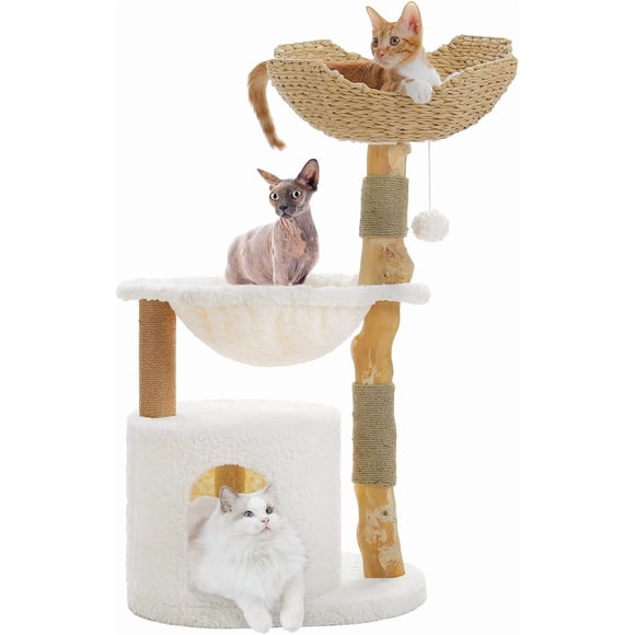 Flower Cat Tree with Large Metal Frame Hammock [.”=cm] Pink Cat Tower with Sisal Scratching Posts for Small Indoor Cats Cat Condo with Pink Top Perch for Kittens Fluffy Ball Pink