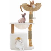 Flower Cat Tree with Large Metal Frame Hammock [.”=cm] Pink Cat Tower with Sisal Scratching Posts for Small Indoor Cats Cat Condo with Pink Top Perch for Kittens Fluffy Ball Pink