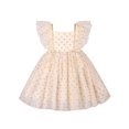 thumbnail image 1 of Girls Dress Beige Polka Dot Sparkling Sequin Ruffle Sleeve Party 7 Years, 1 of 6