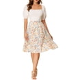 thumbnail image 2 of Unique Bargains Women's Ruffle Hem Tiered A-Line Floral Midi Skirt White S, 2 of 7