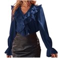 thumbnail image 1 of Annhoo Going out Tops for Women Long Sleeve Button down V Neck Blouses Fashion Ruffle Trim Fall T-Shirts, 1 of 7