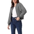 thumbnail image 4 of INSPIRE CHIC Women's Stand Collar Zip Up Raglan Sleeves Bomber Quilted Jacket S Dark Gray, 4 of 6